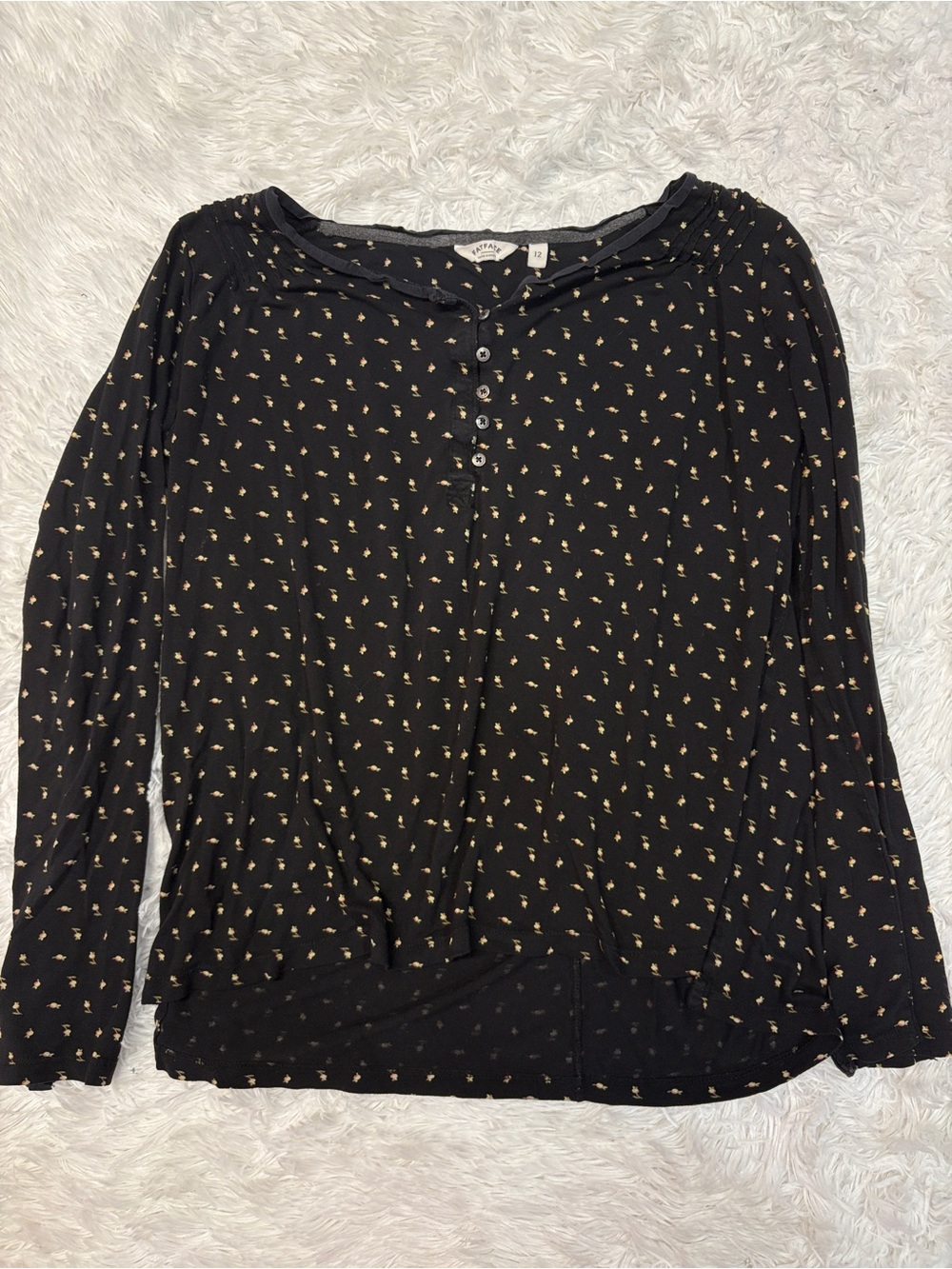 Fat Face Floral Print Black Long Sleeve Top